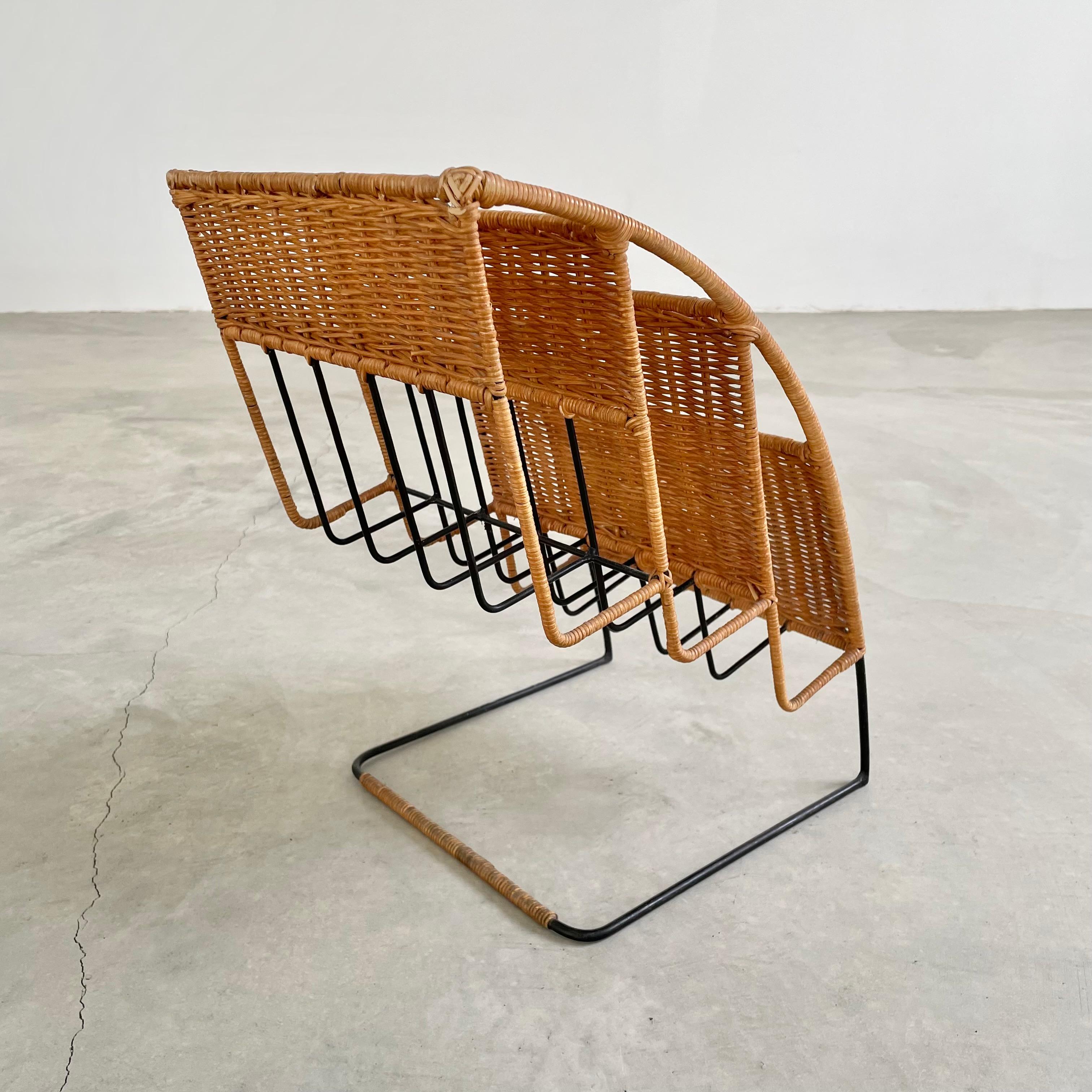 Rattan and Iron Magazine Rack attributed to Jacques Adnet For Sale 3