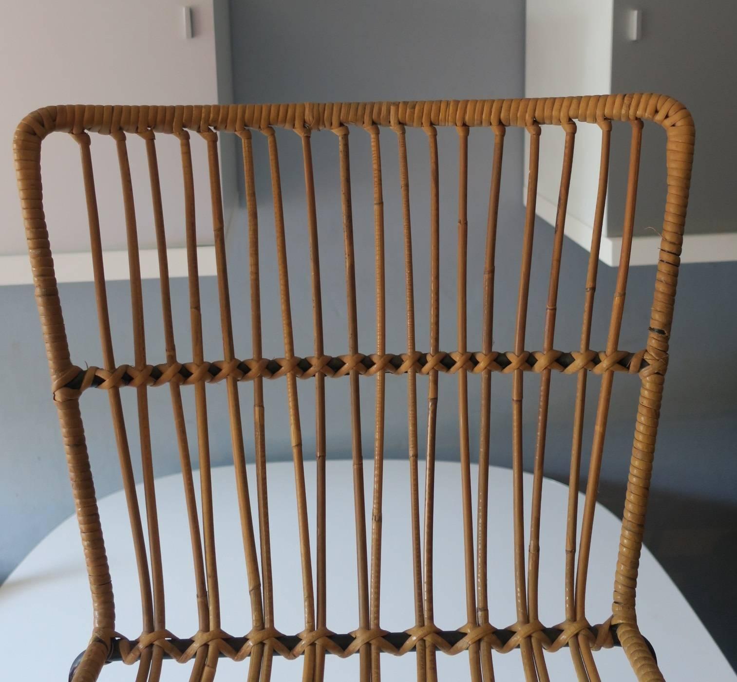 German Rattan and Iron Side Chair, 1960s For Sale