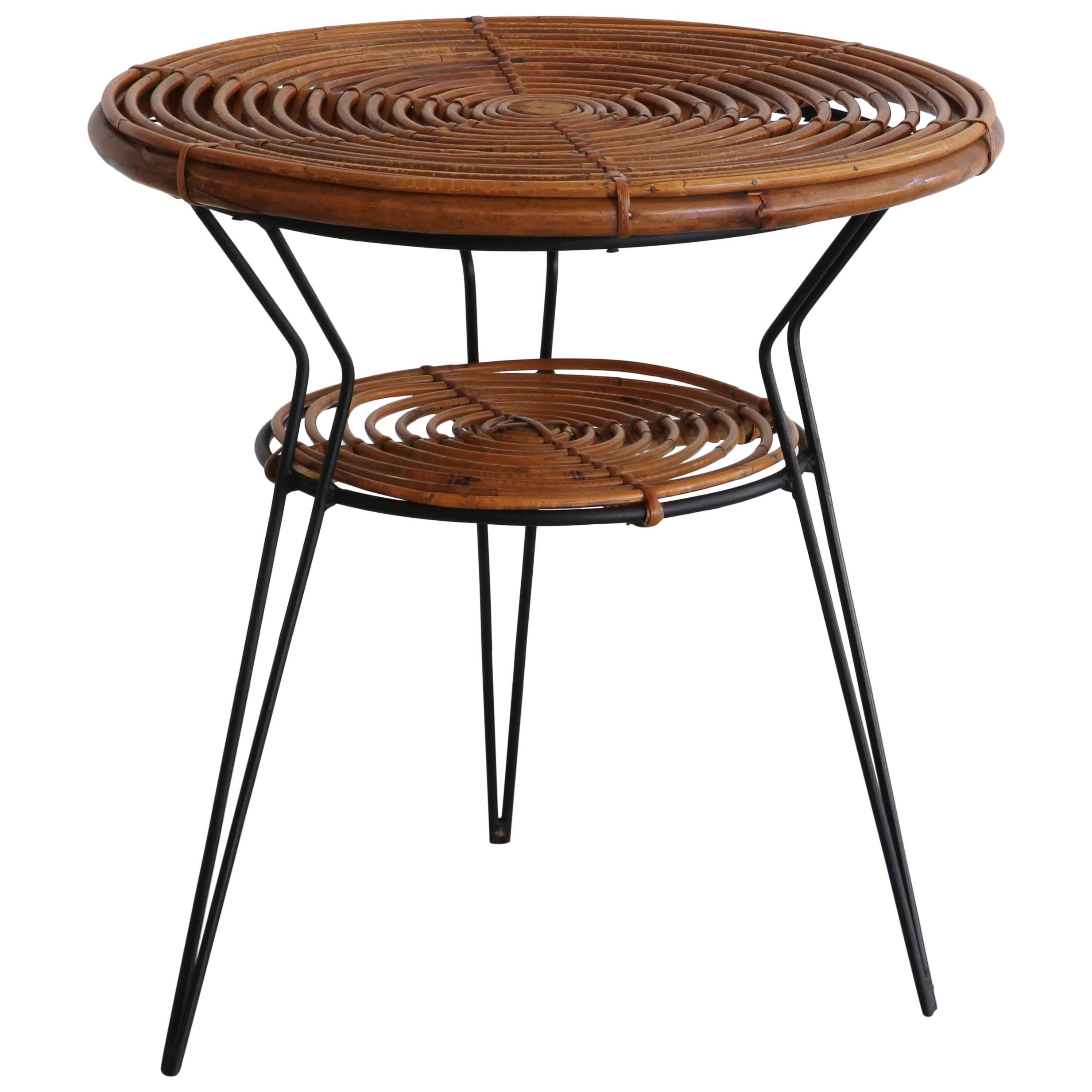 Rattan and Iron Side Table