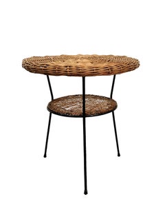 Rattan and Iron Two-Tier Coffee Table Midcentury, Albini Style Italy, 1960s