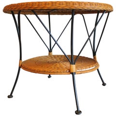 Rattan and Iron Two-Tier Coffeee Table Midcentury
