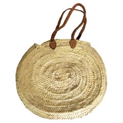 Rattan and Leather Bag, Bohemian Style, France, 20th Century