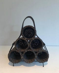 Rattan and Leather Bottles Holder, French Work, circa 1970