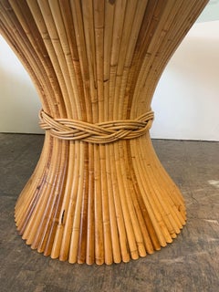 Rattan and Leather Dining Set, 4 Chairs and Sheaf of Wheat Table