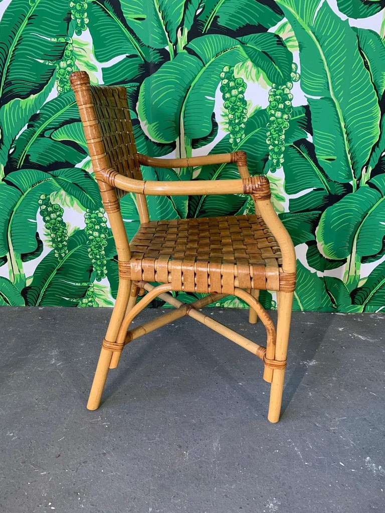 Rattan and Leather Dining Set, 4 Chairs and Sheaf of Wheat Table at 1stDibs