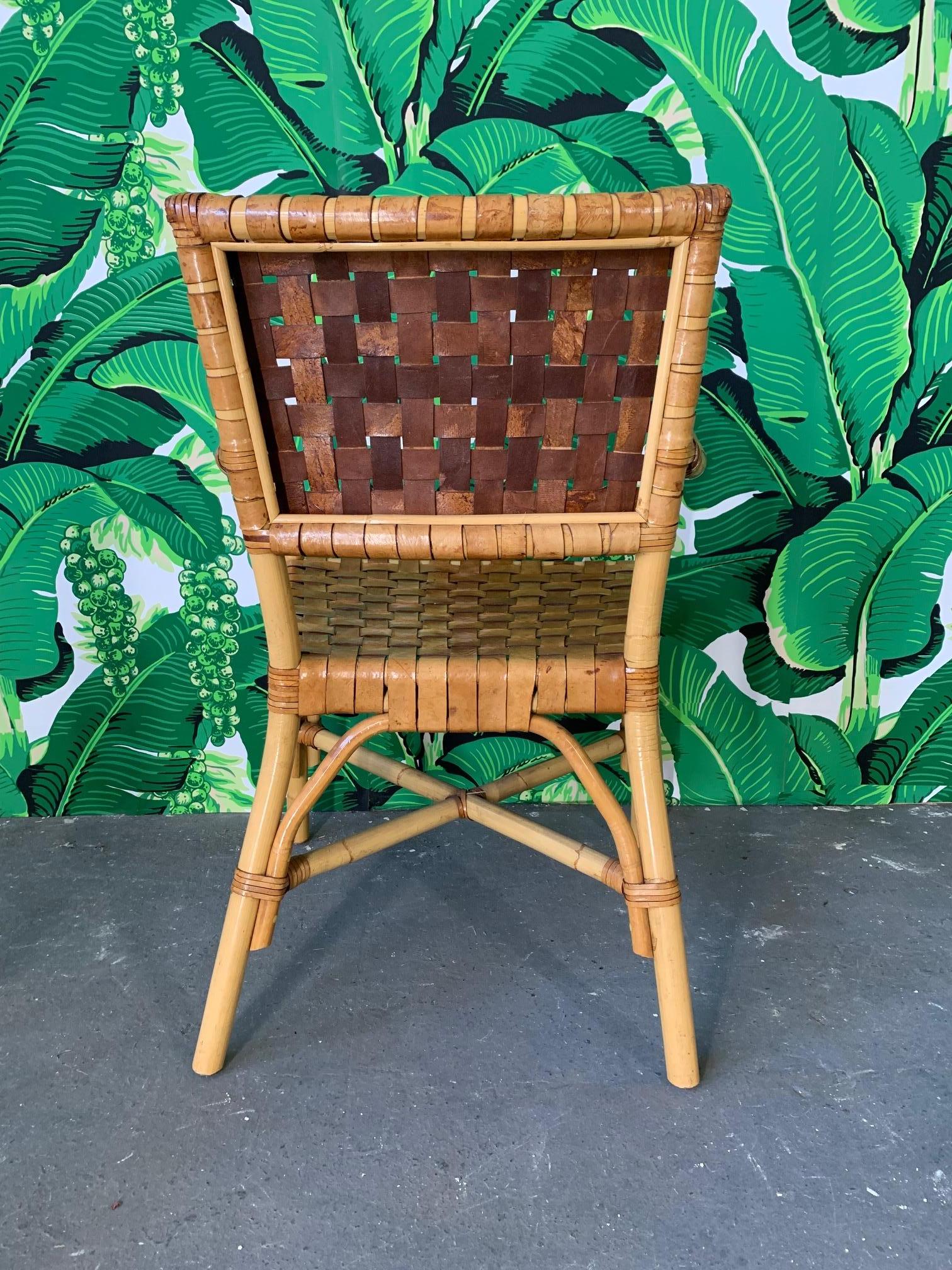 Late 20th Century Rattan and Leather Dining Set, 4 Chairs and Sheaf of Wheat Table