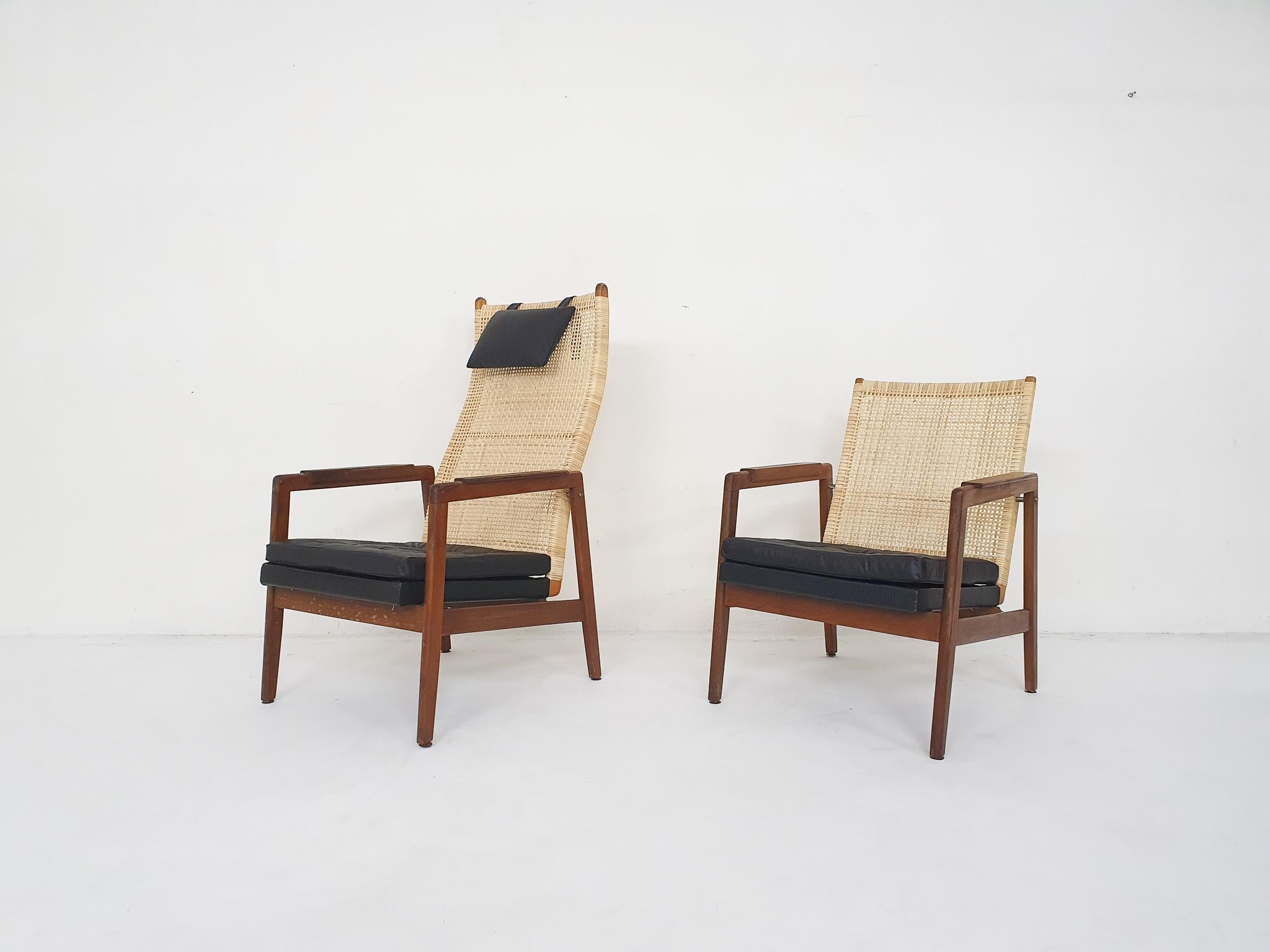 Rattan and leather high-back lounge chair by P.J. Muntendam for Gebr. Jonkers For Sale 2