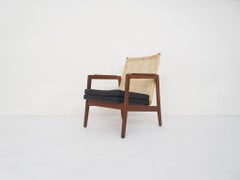 Rattan and Leather Low-Back Lounge Chair by P.J. Muntendam for Gebr. Jonkers