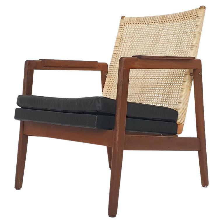 Rattan and Leather Low-Back Lounge Chair by P.J. Muntendam for Gebr. Jonkers For Sale