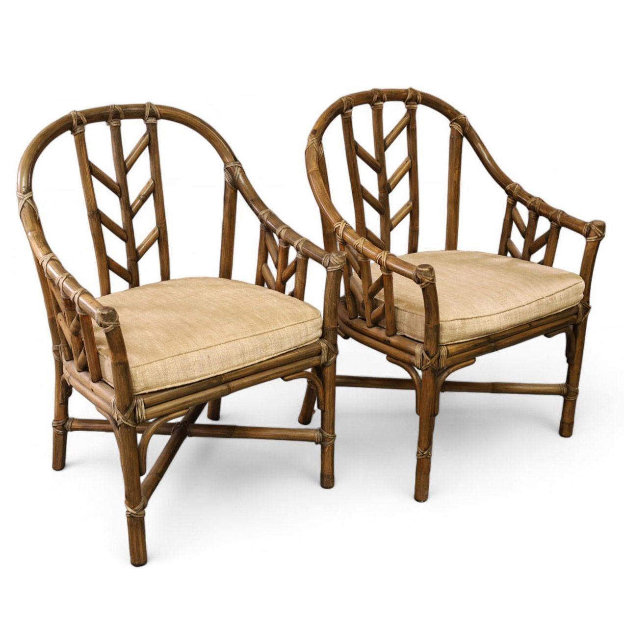 Mid-Century Modern Rattan and Leather M-71 Occasional Chair by Elinor McGuire, Pair