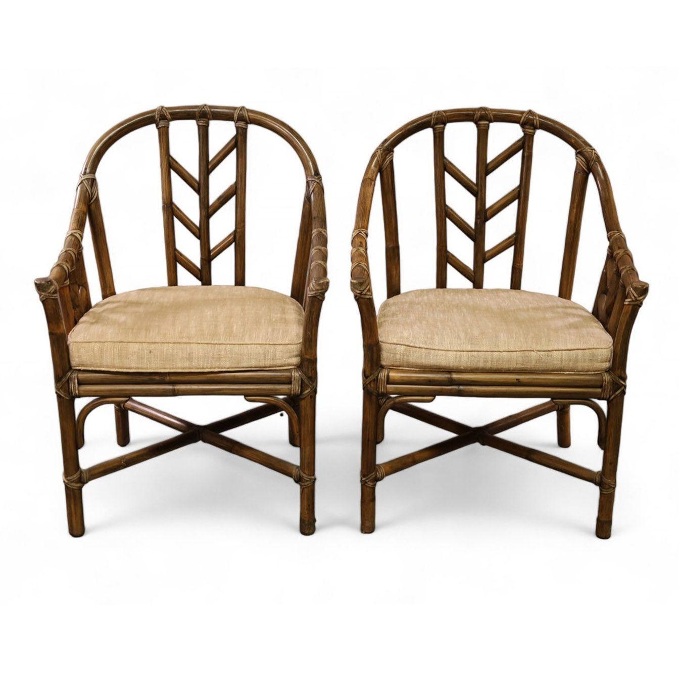 American Rattan and Leather M-71 Occasional Chair by Elinor McGuire, Pair