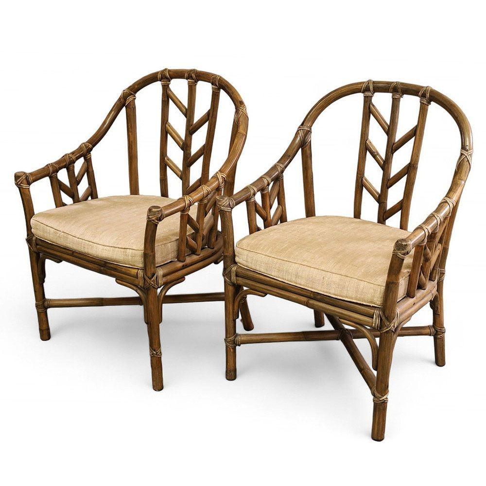 Rattan and Leather M-71 Occasional Chair by Elinor McGuire, Pair In Excellent Condition In Van Nuys, CA