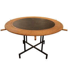 Rattan and Leather Table