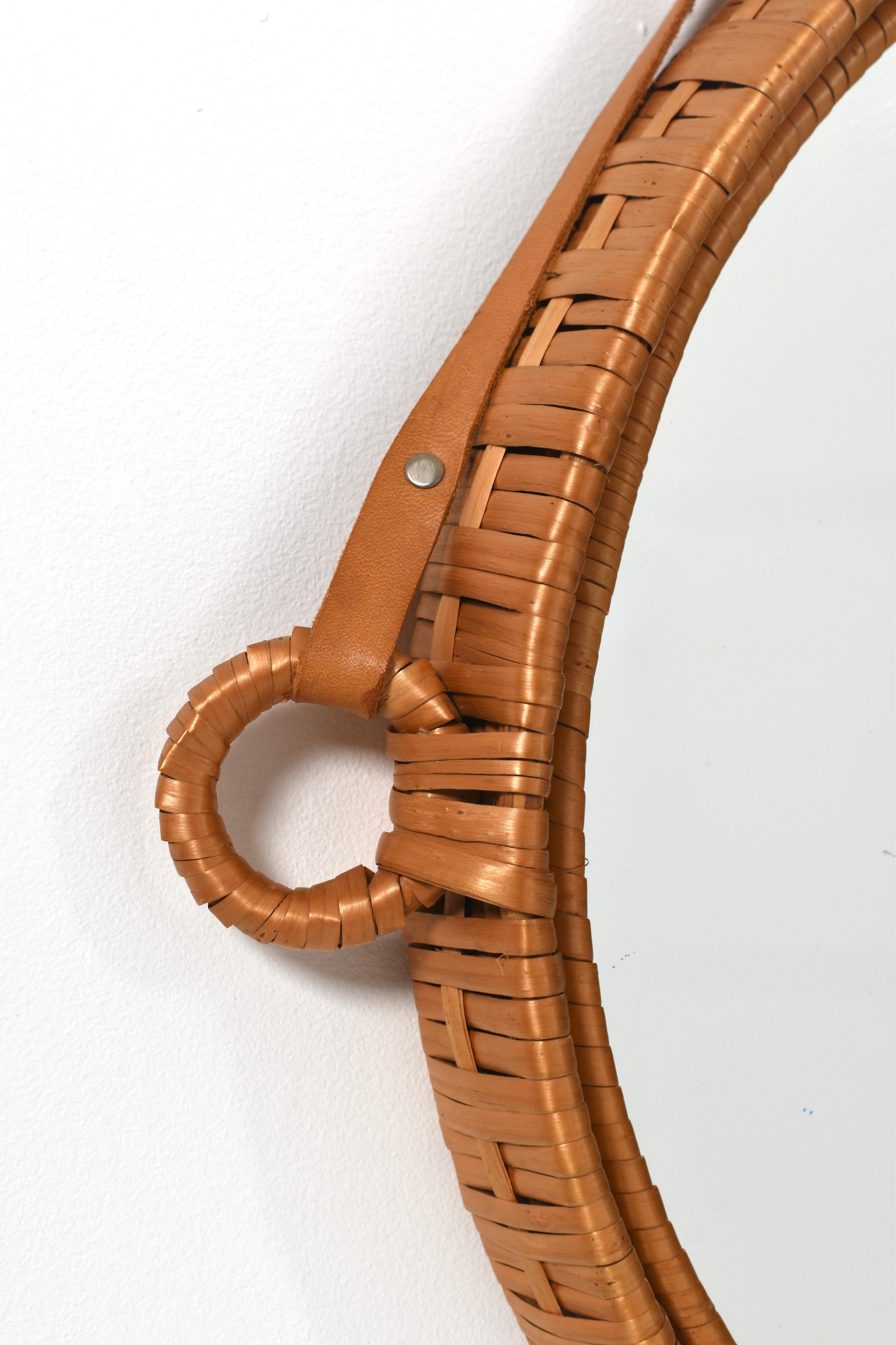 Espejo de pared de ratán y cuero Susanne de Bengt Ruda para IKEA, Suecia, 1962 en venta 1