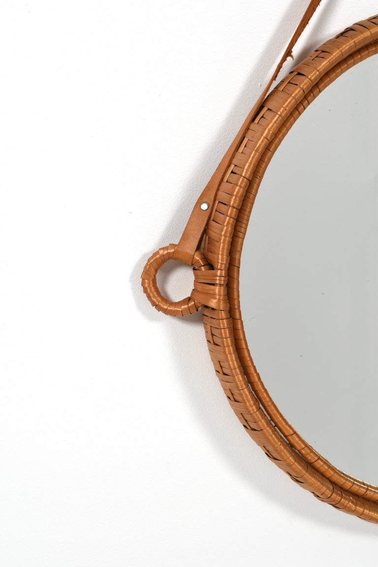Rattan and Leather Wall Mirror Susanne by Bengt Ruda for IKEA