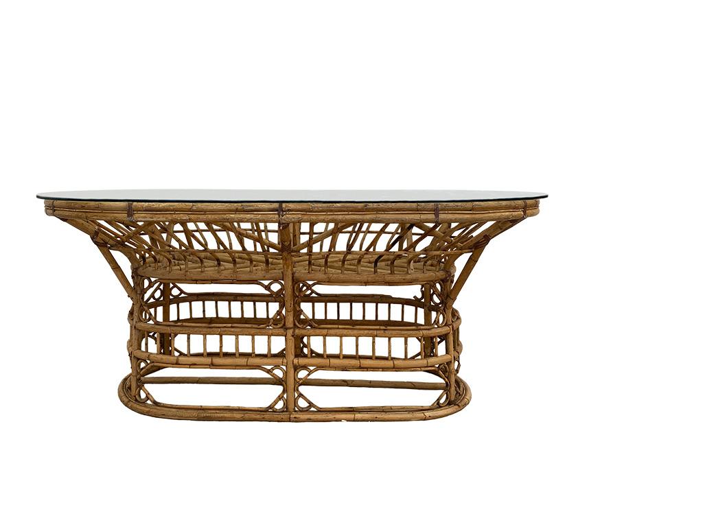 Rattan and Leather Wrapped Dining Table in the Manner of Franco Albini 2