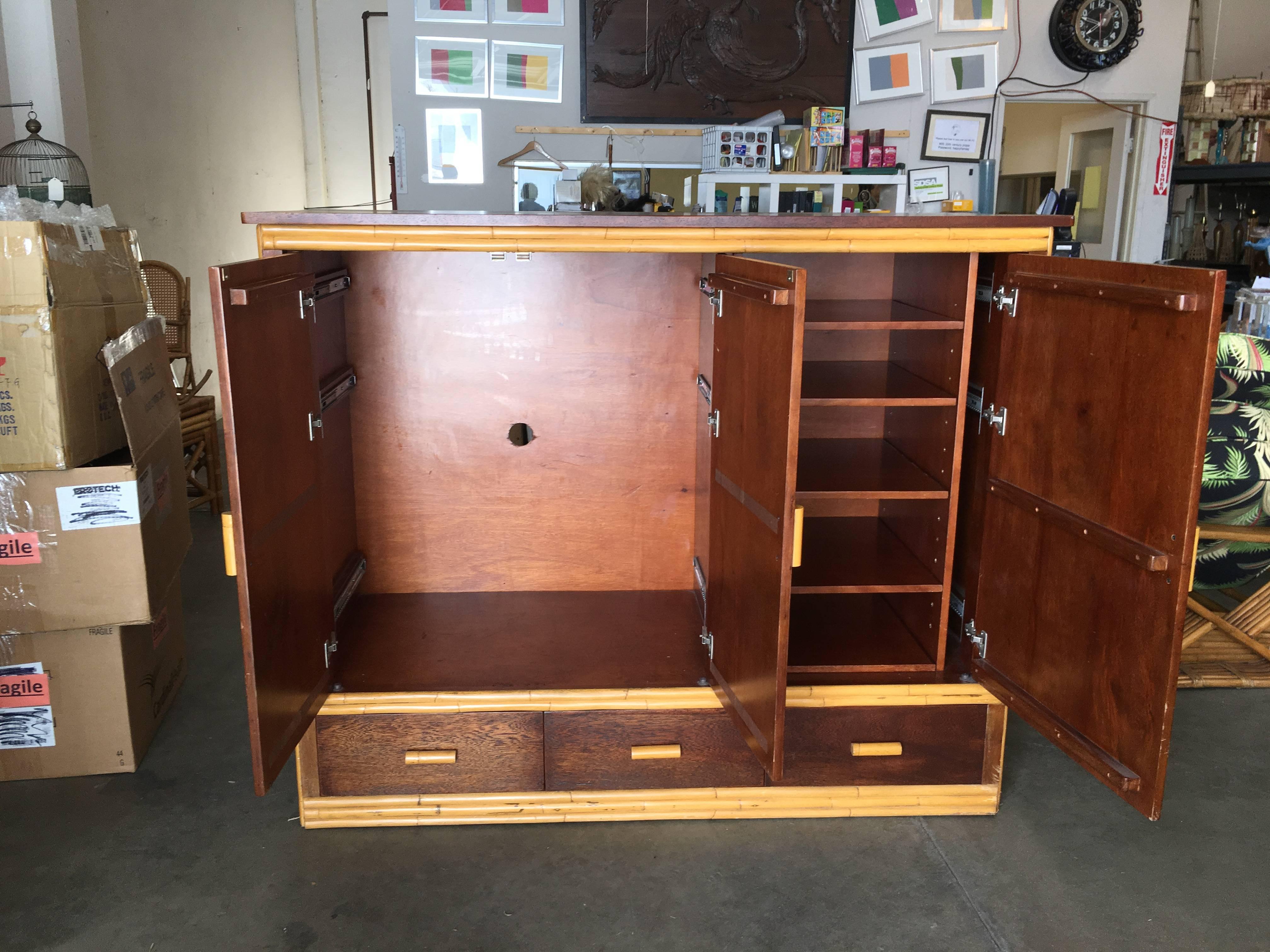 Rattan and Mahogany TV Cabinet with Component Rack or Bar 3