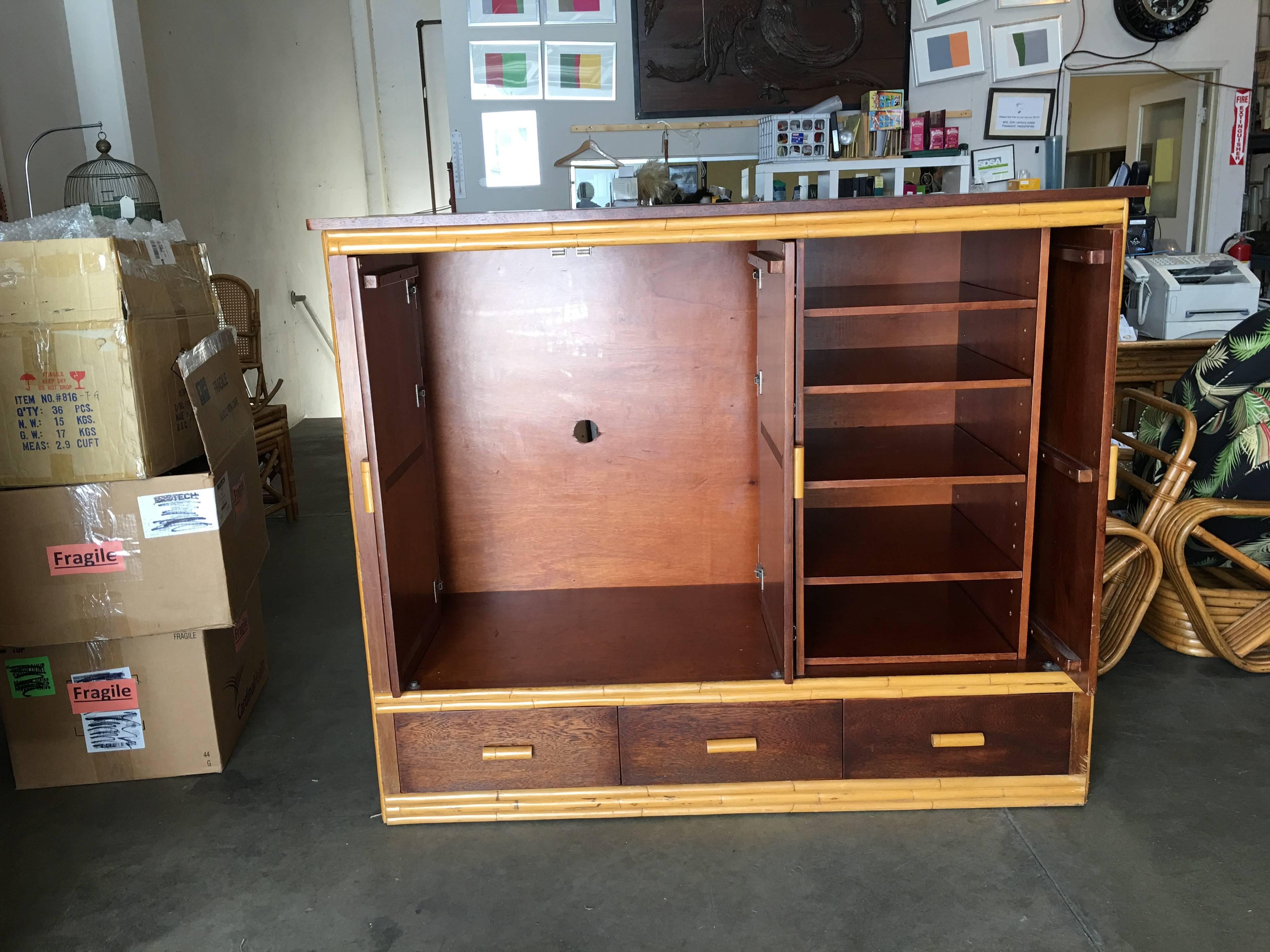 Rattan and Mahogany TV Cabinet with Component Rack or Bar 4