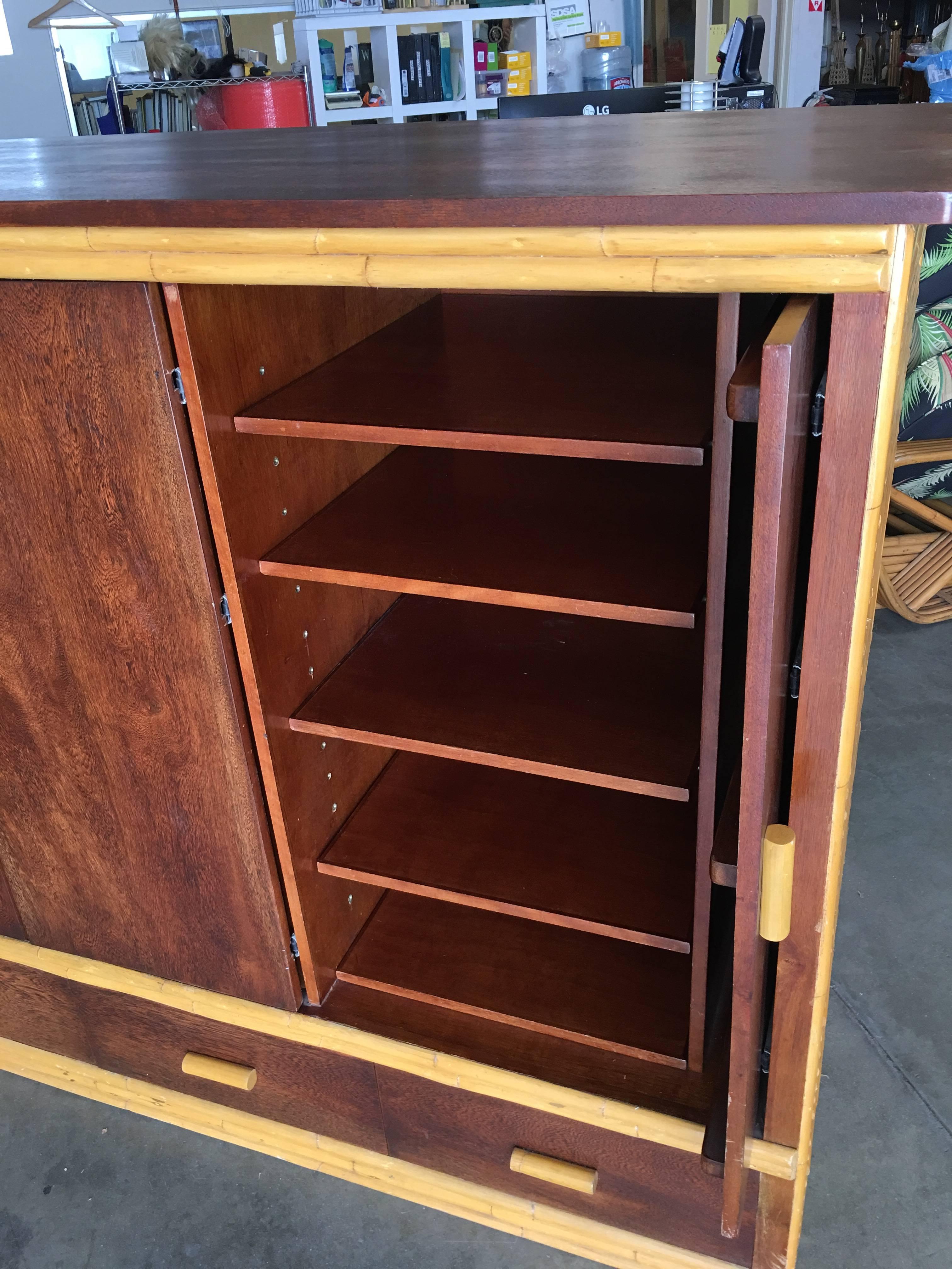 Rattan and Mahogany TV Cabinet with Component Rack or Bar 5