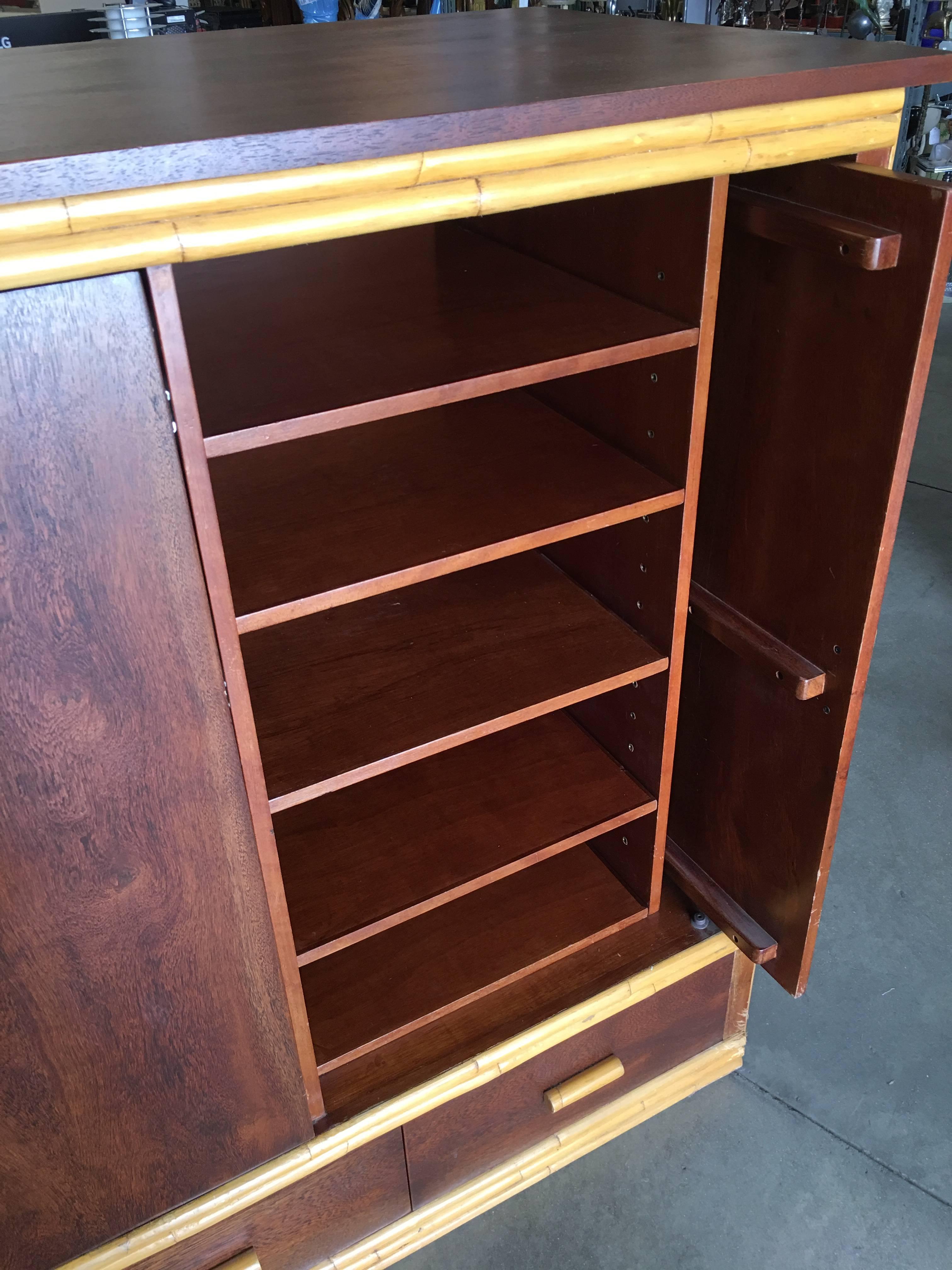 Rattan and Mahogany TV Cabinet with Component Rack or Bar 6