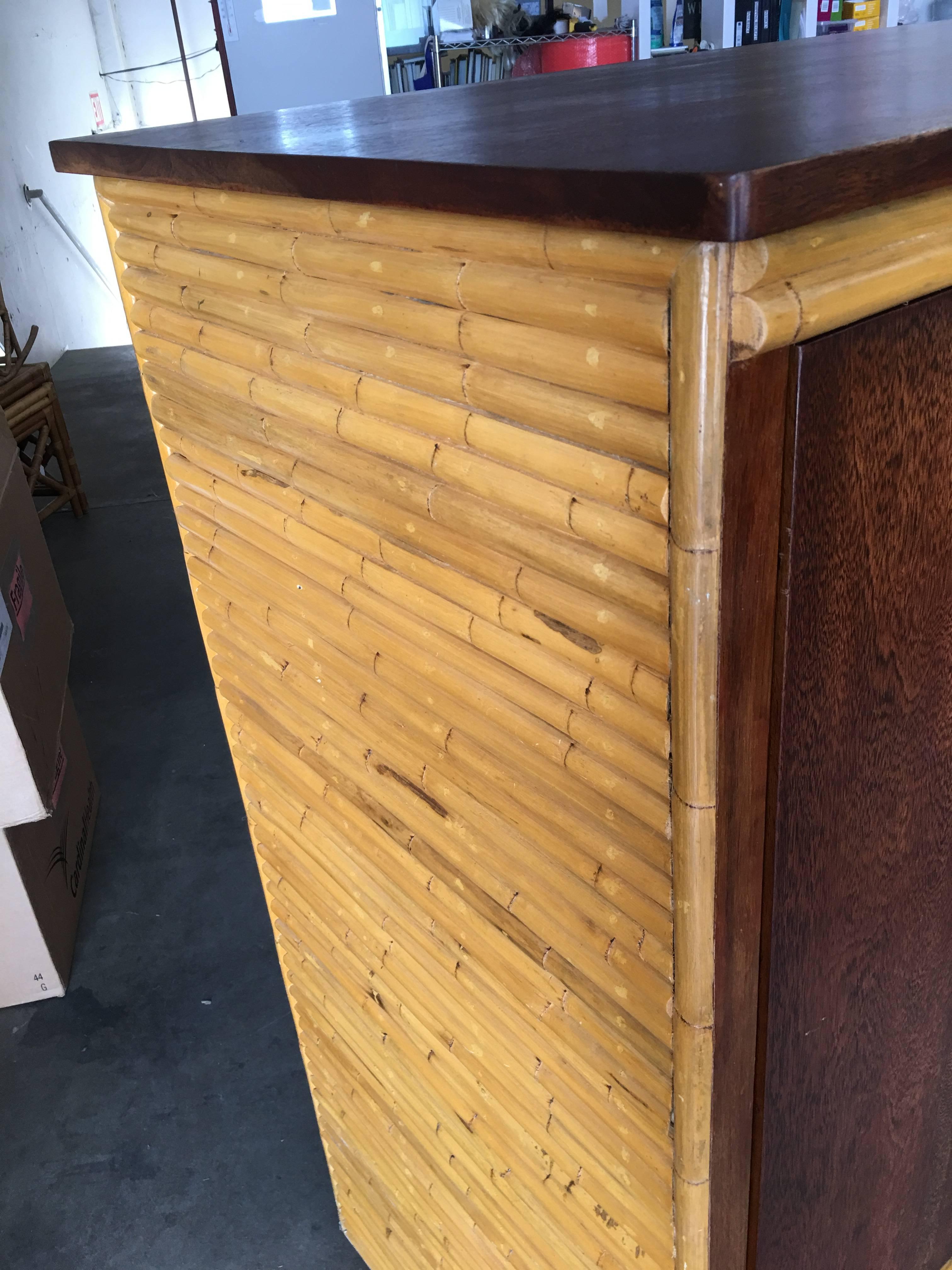 Rattan and Mahogany TV Cabinet with Component Rack or Bar In Excellent Condition In Van Nuys, CA