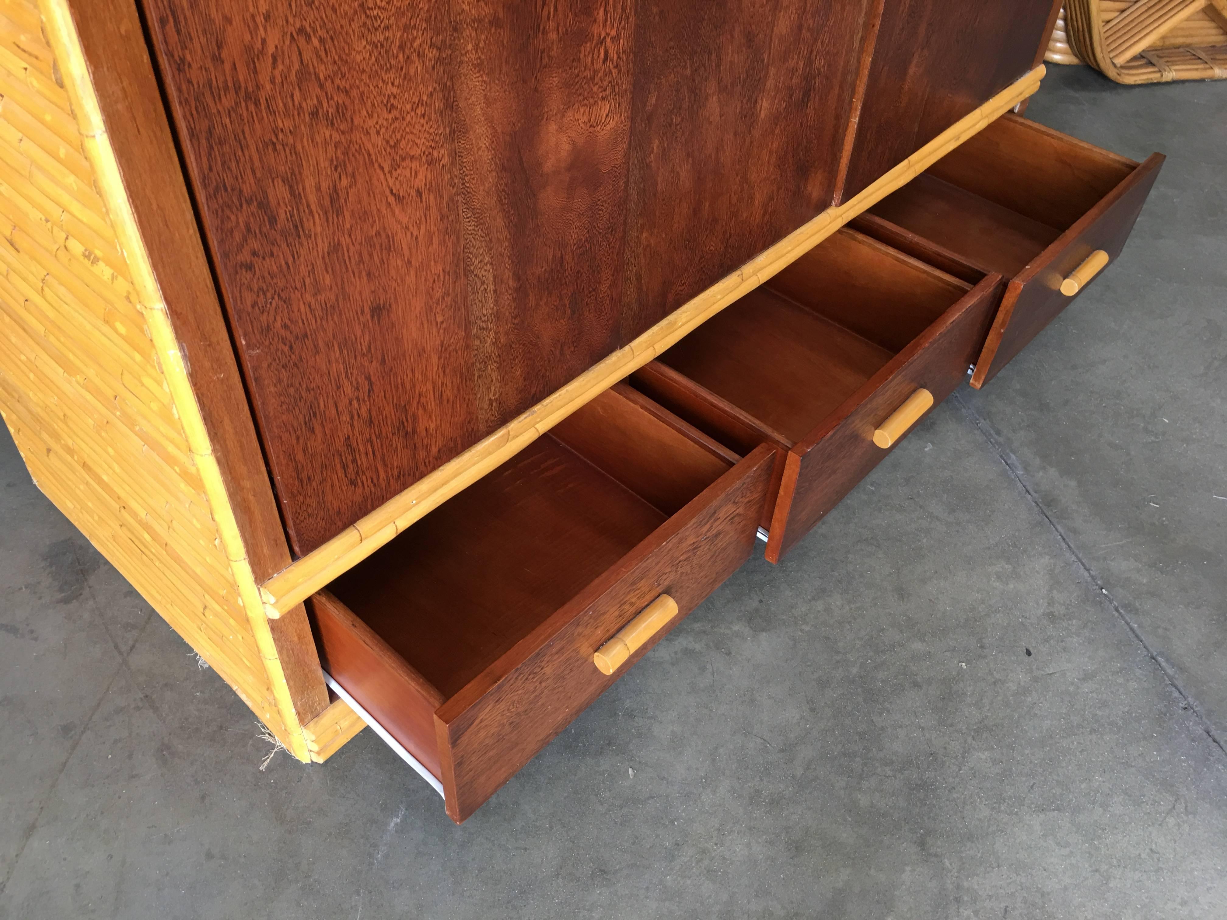 Late 20th Century Rattan and Mahogany TV Cabinet with Component Rack or Bar