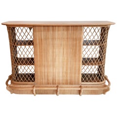 Rattan and Meranti Tiki Bar with Nude Surface Veneer and Webbed Cane Decoration