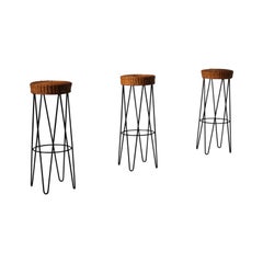 Rattan and Metal Bar Stools, France 1950s