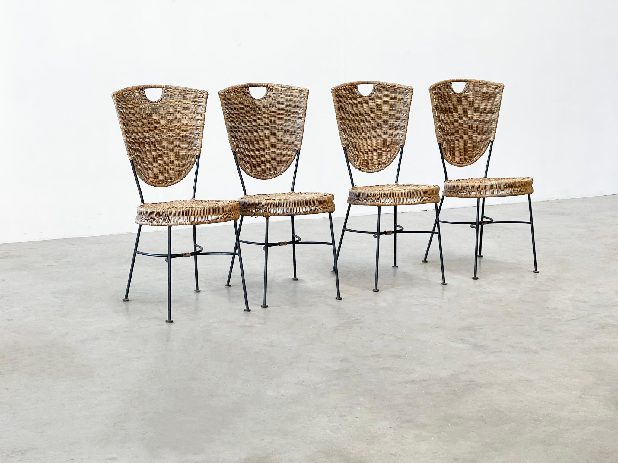 Rattan and metal dining chairs For Sale 2