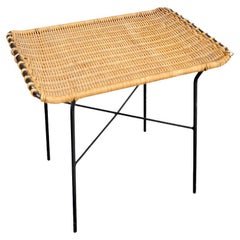 Rattan and Metal Stool in the Style of Carl Auböck 1950s, Vintage Stool