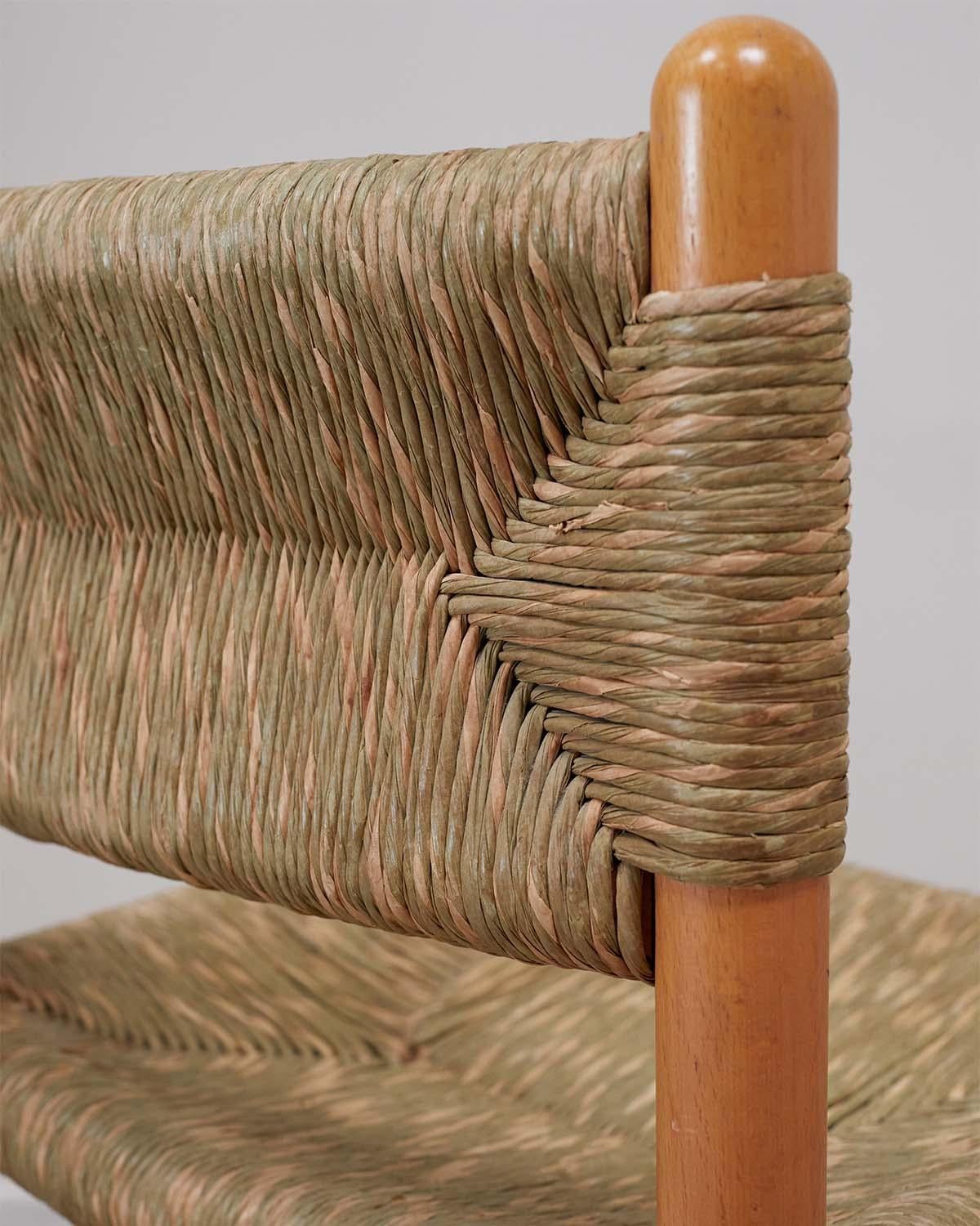 Mid-Century moderno Sedie da pranzo francesi in rattan e Oak in vendita
