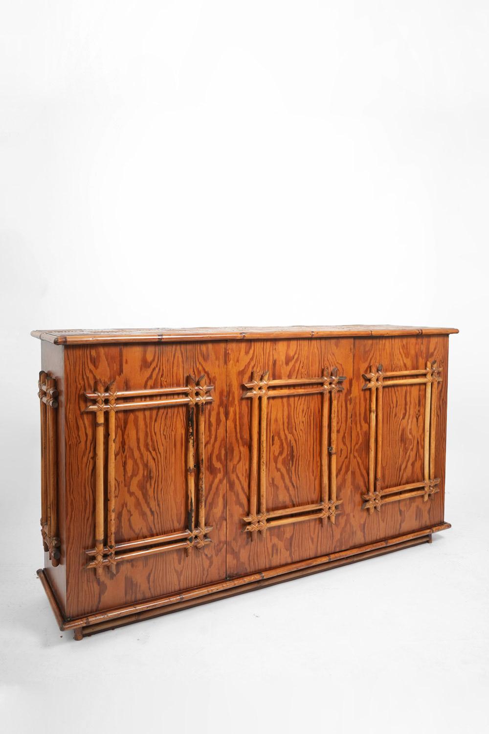 French Rattan and oak sideboard, 1950s.