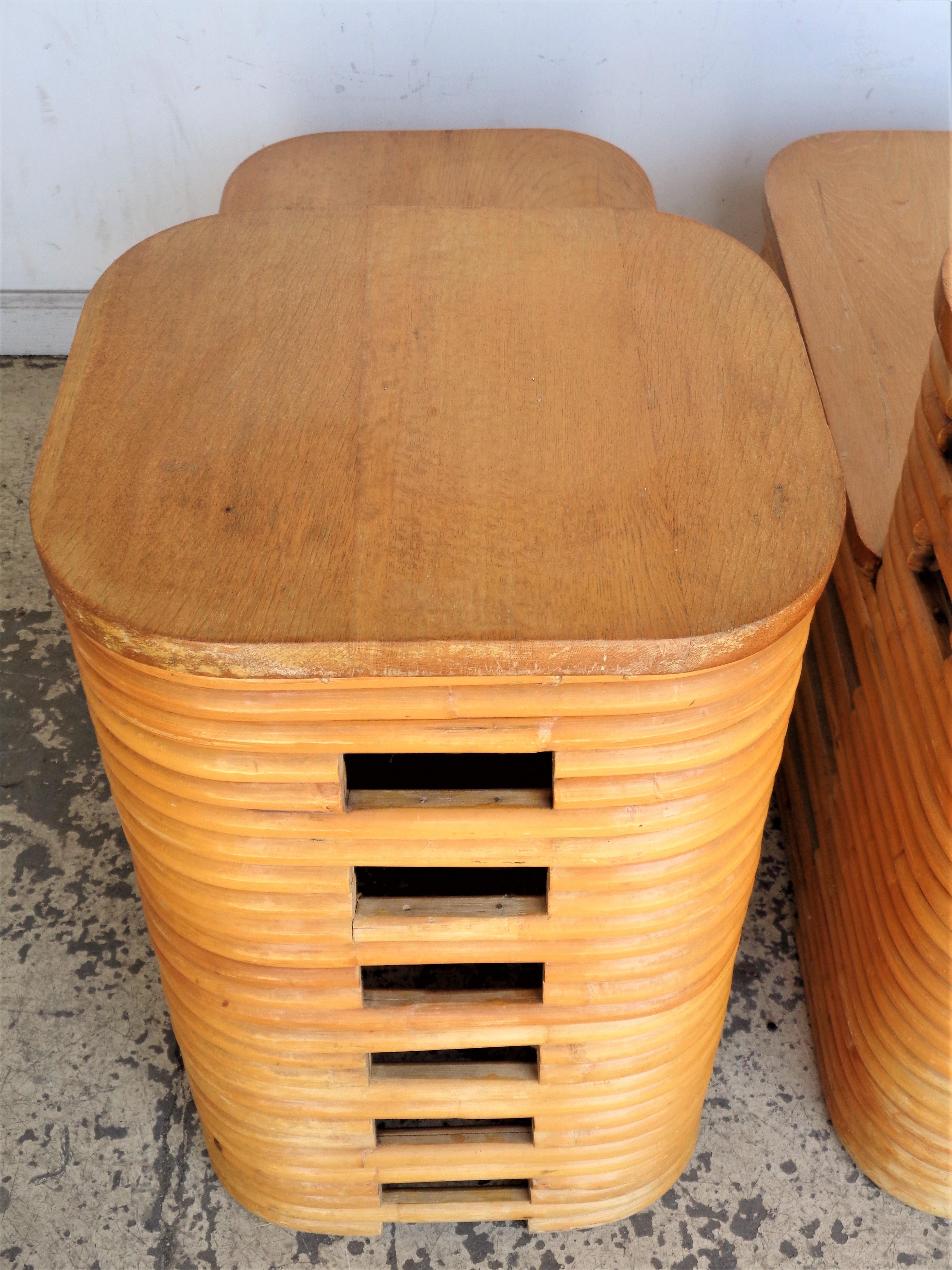 Paul Frankl Two Tiered Stacked Rattan Side Tables 4