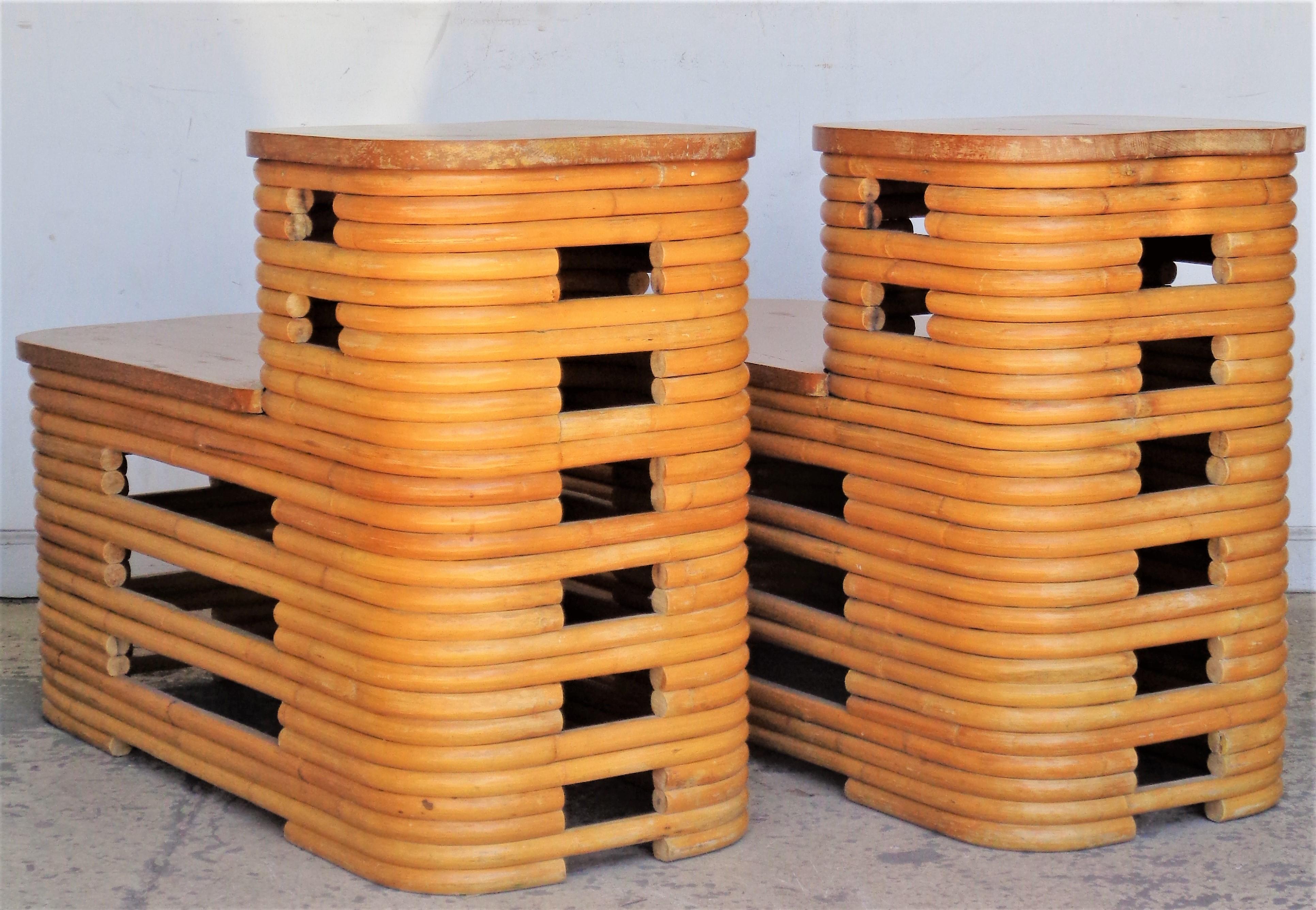 Paul Frankl Two Tiered Stacked Rattan Side Tables 6