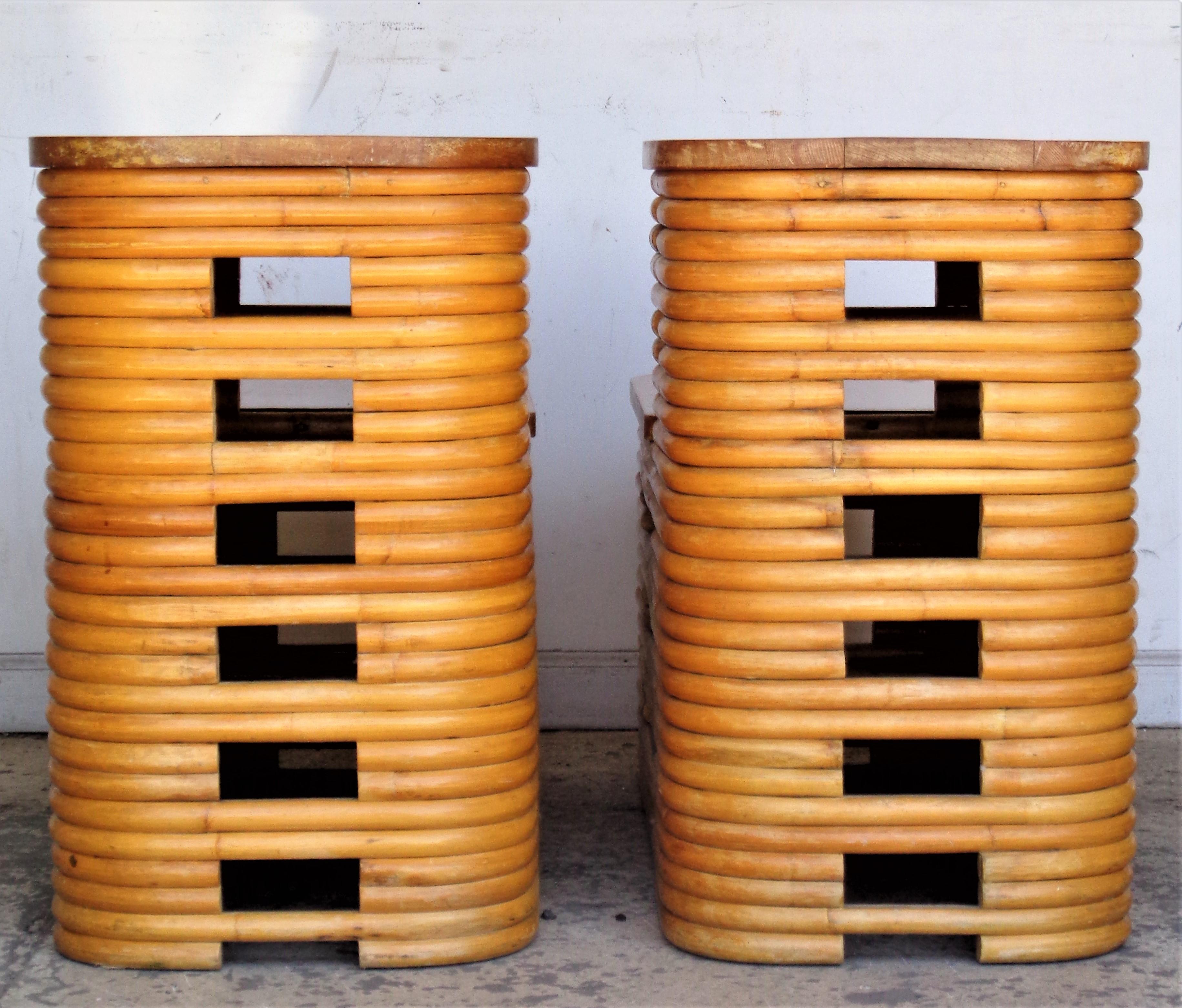 Paul Frankl Two Tiered Stacked Rattan Side Tables 2