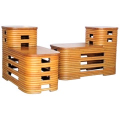 Paul Frankl Two Tiered Stacked Rattan Side Tables