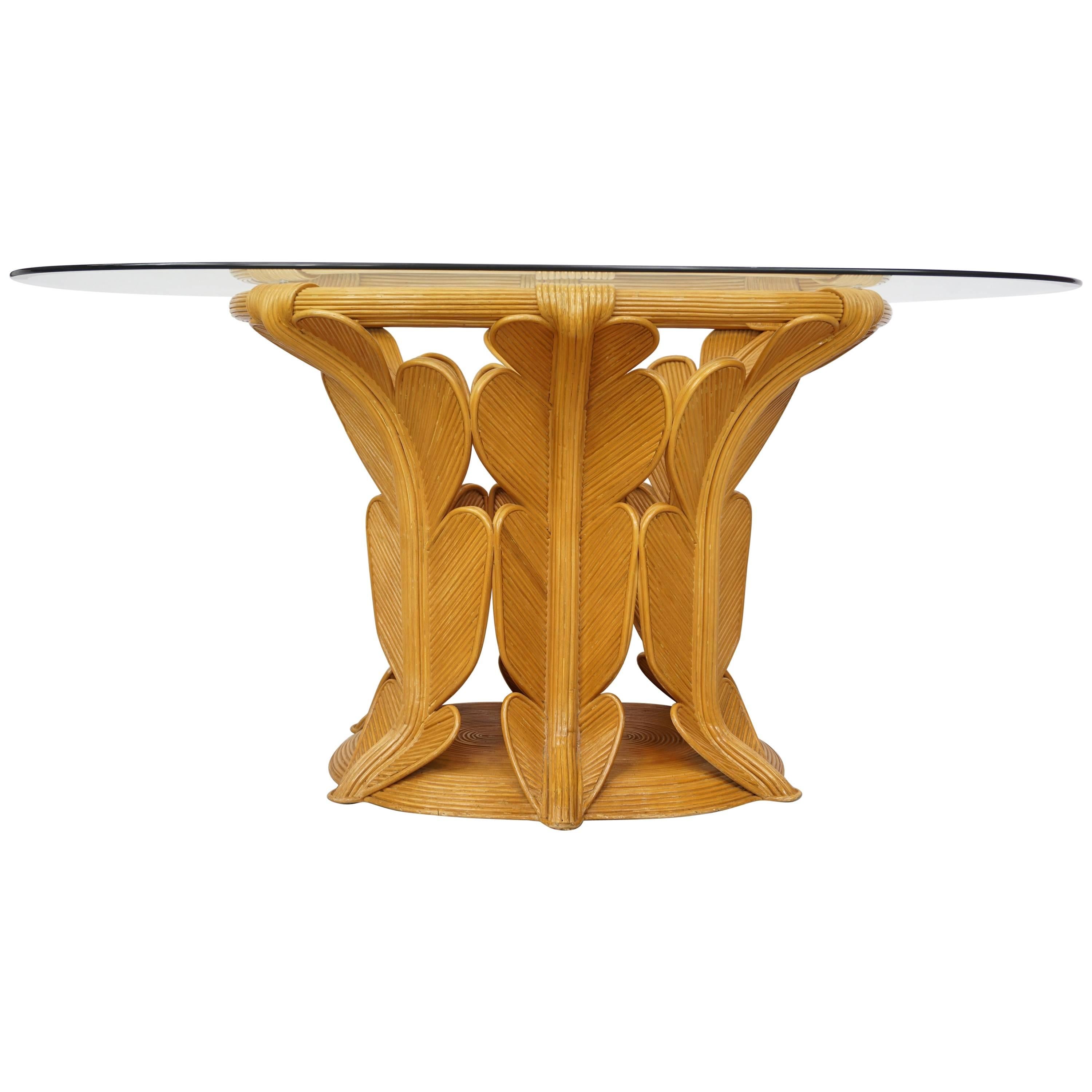 Rattan and Oval Bevelled Glass Tray Organic Dining Table