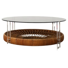 Rattan and Plexi Coffee Table with Smoked Glass Top