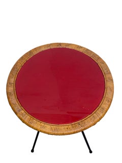 Rattan and Red Glass Coffee or Cocktail Table, Italy, 1960s
