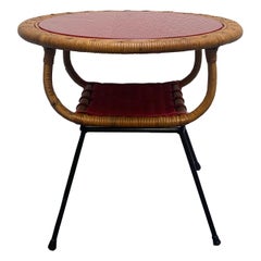 Rattan and Red Glass Coffee or Cocktail Table, Italy, 1960s