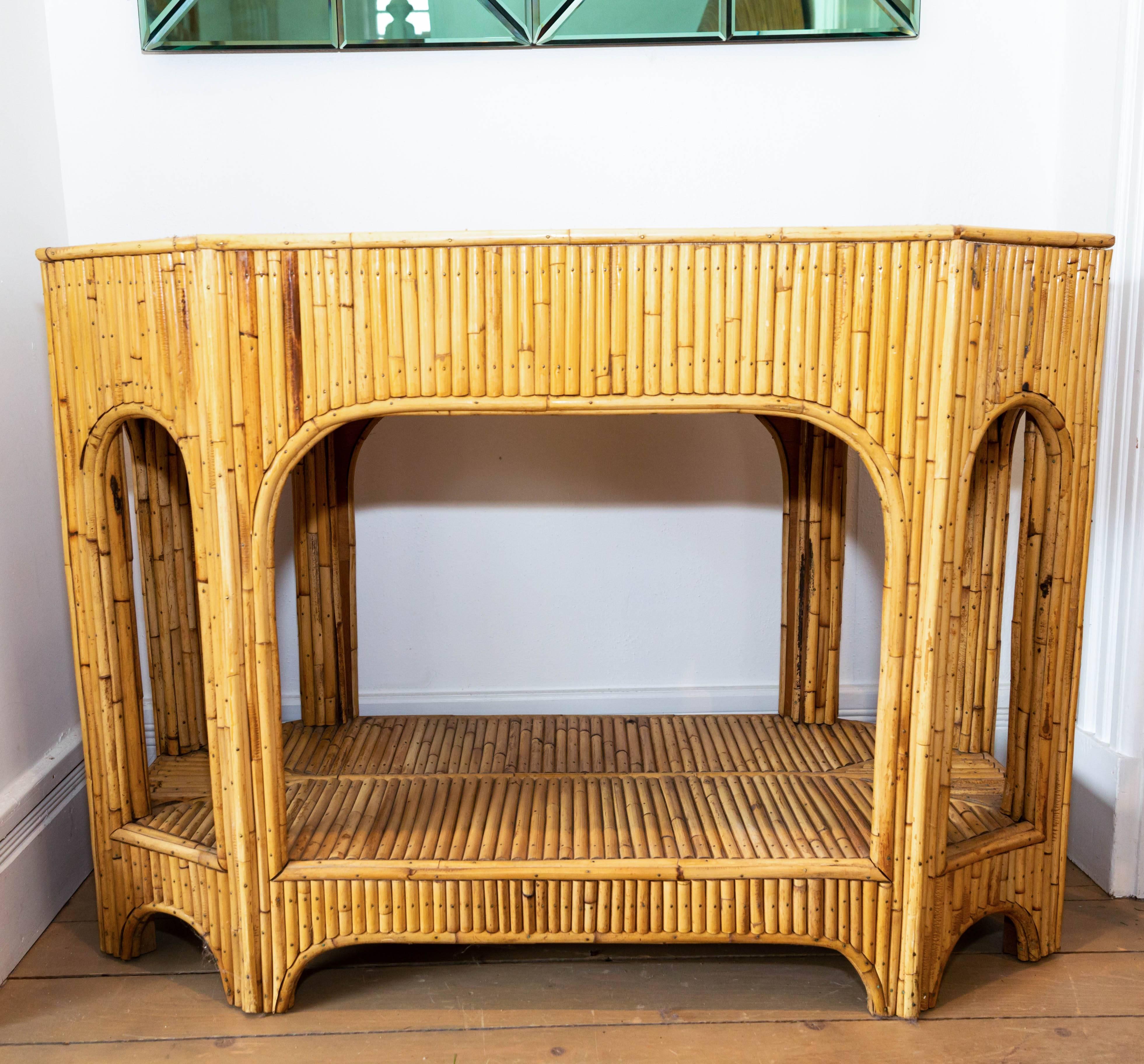 Rattan and Reed Console with Single Drawer and Bottom Shelf 1