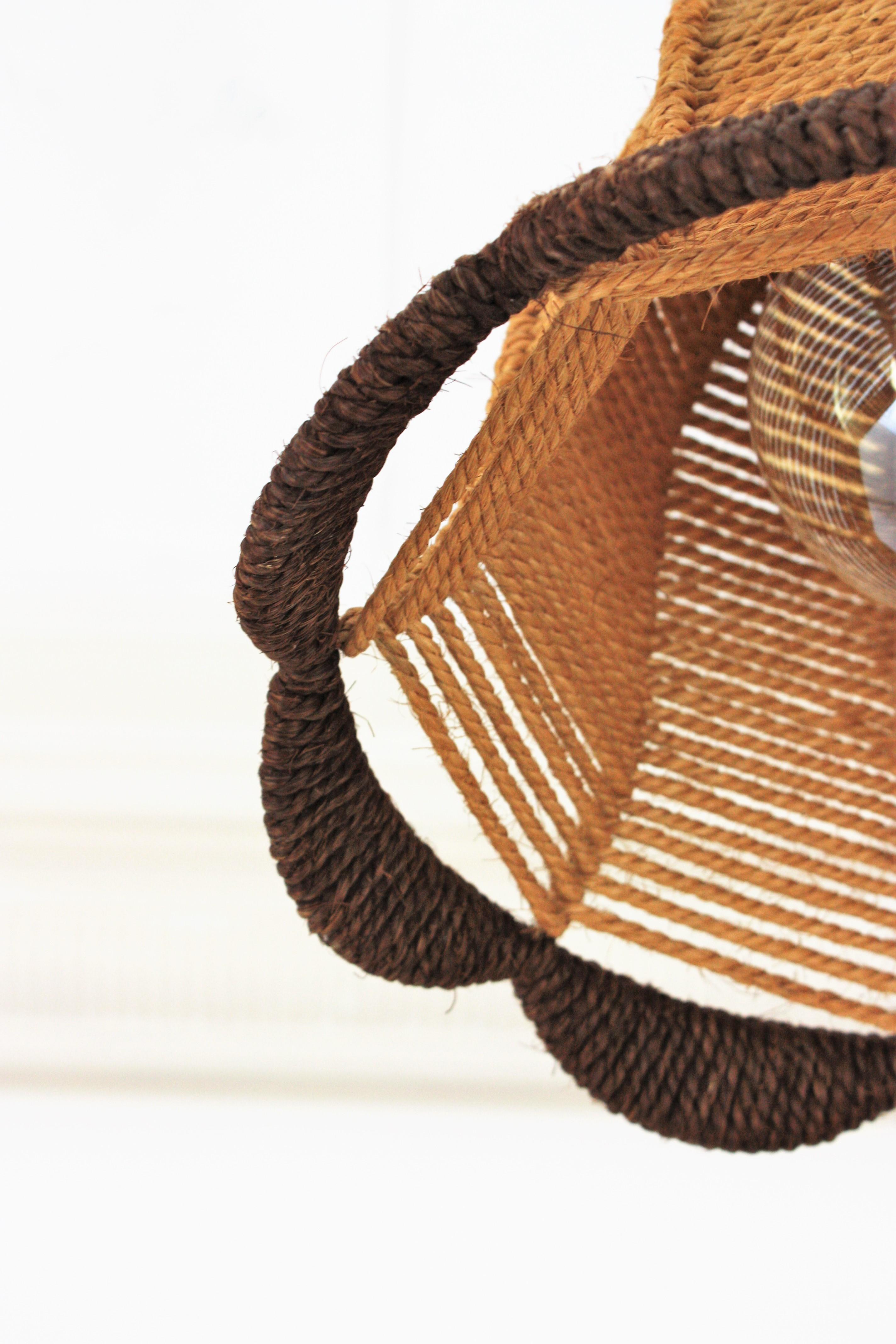 Rattan and Rope Bell Ceiling Pendant Light Hanging Lamp, Spain, 1960s 1