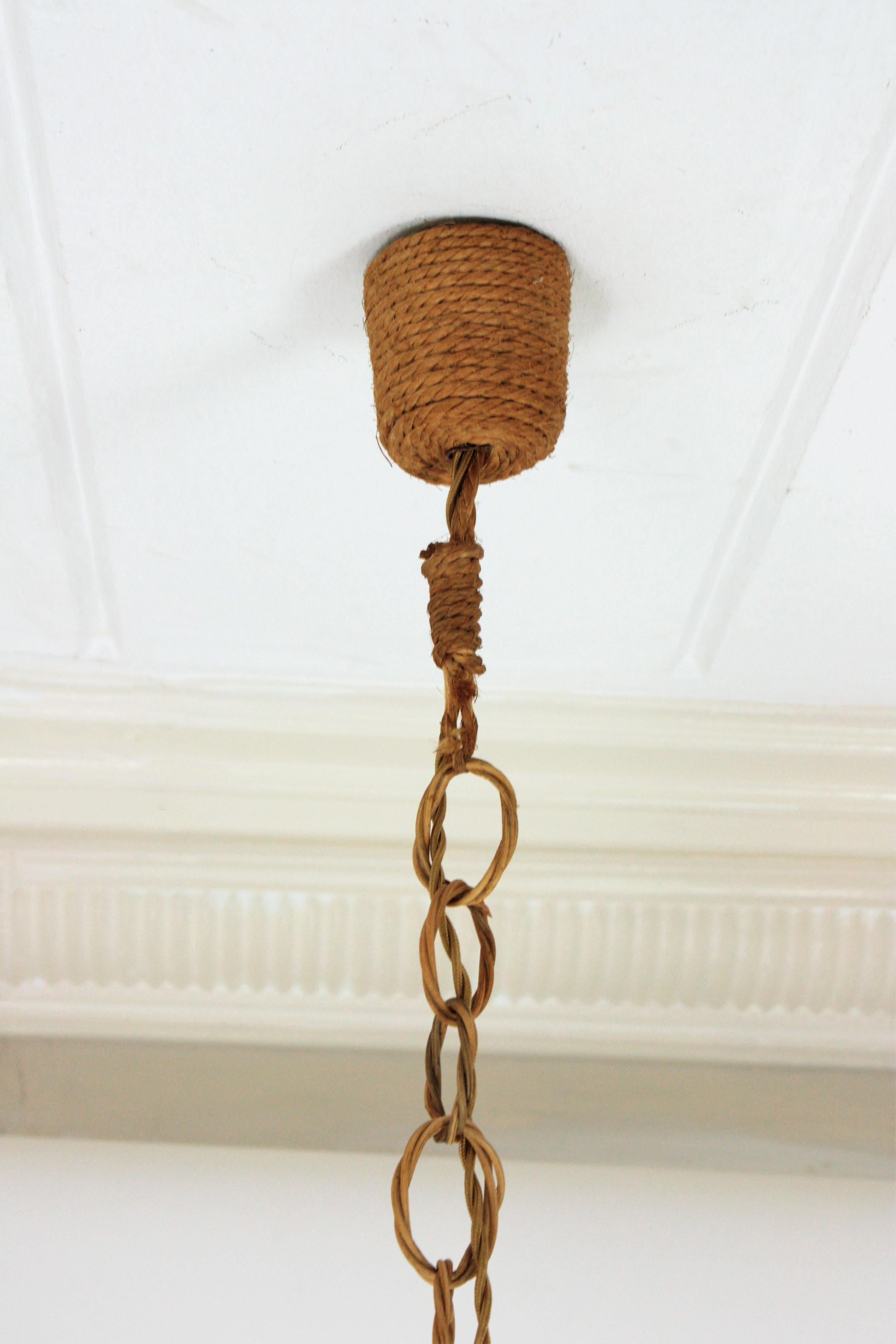 Rattan and Rope Bell Ceiling Pendant Light Hanging Lamp, Spain, 1960s 4