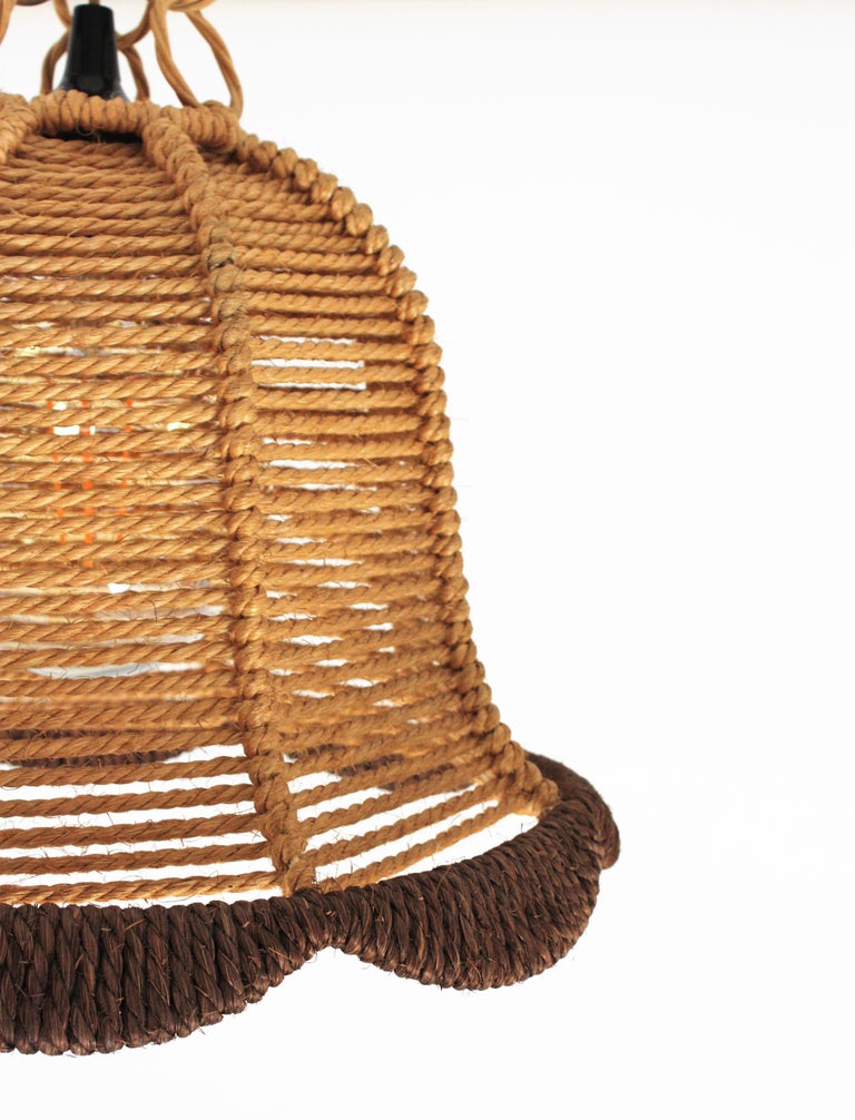 Rattan and Rope Bell Ceiling Pendant Light Hanging Lamp, Spain, 1960s ...