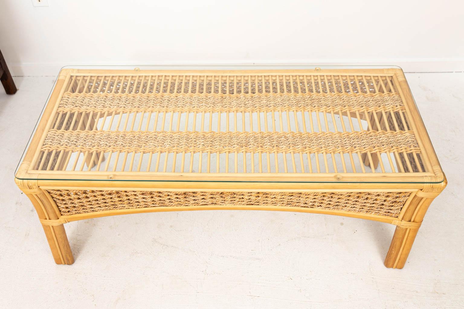 American Rattan and Rope Glass Top Coffee Table