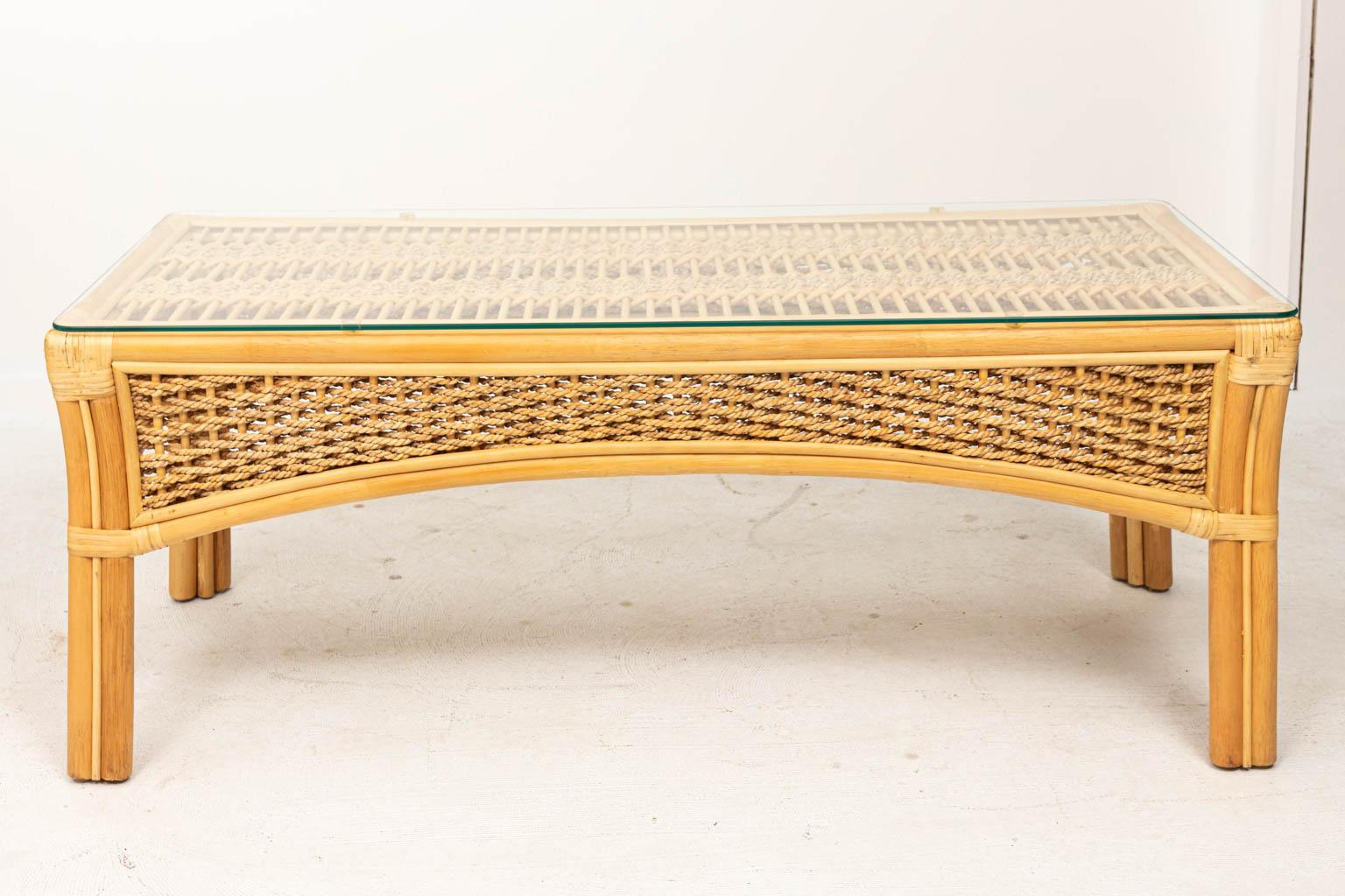 Bamboo Rattan and Rope Glass Top Coffee Table