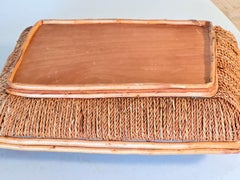 Rattan and Rope Italian Basket Bowl Centerpiece, 1970s