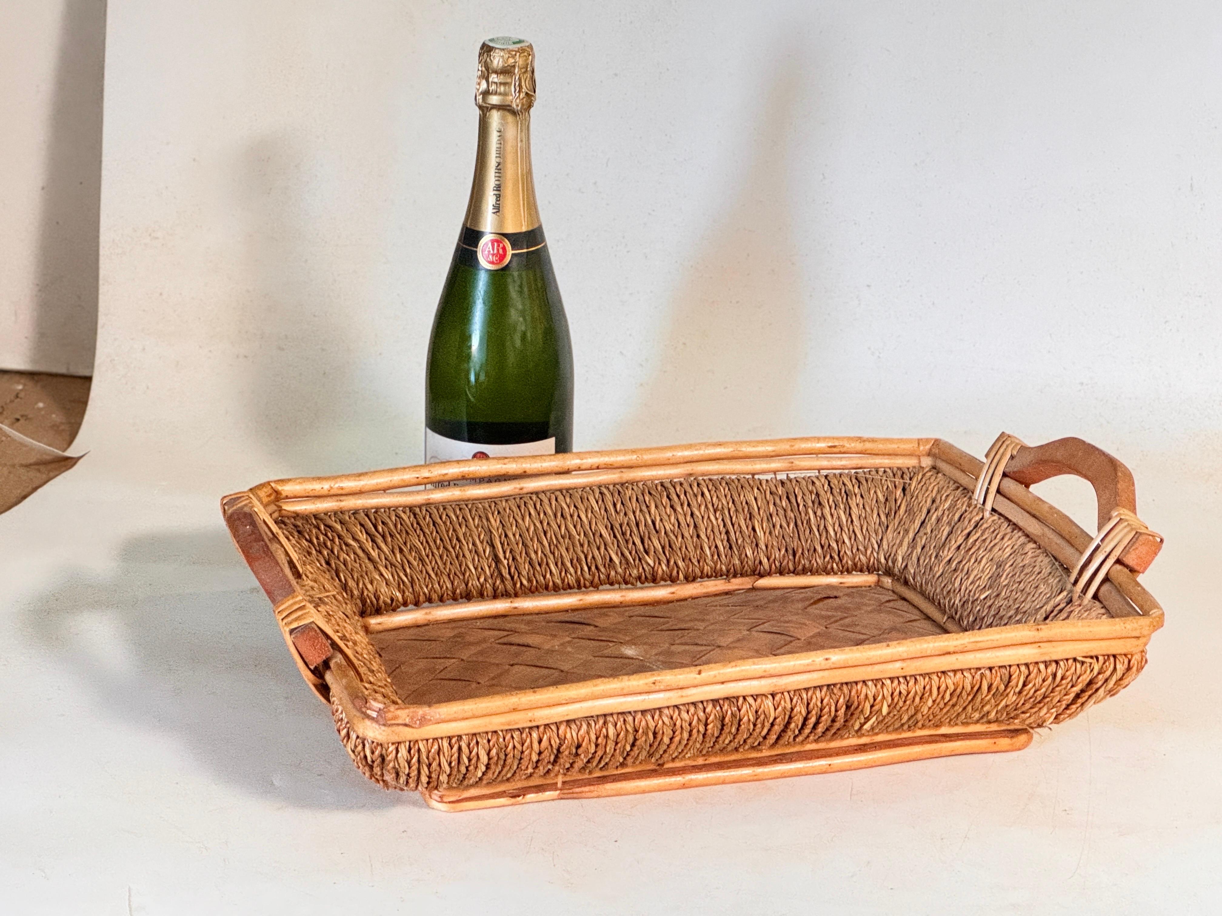 Rattan and Rope Italian Basket Bowl Centerpiece, 1970s Crespi Style For Sale 5