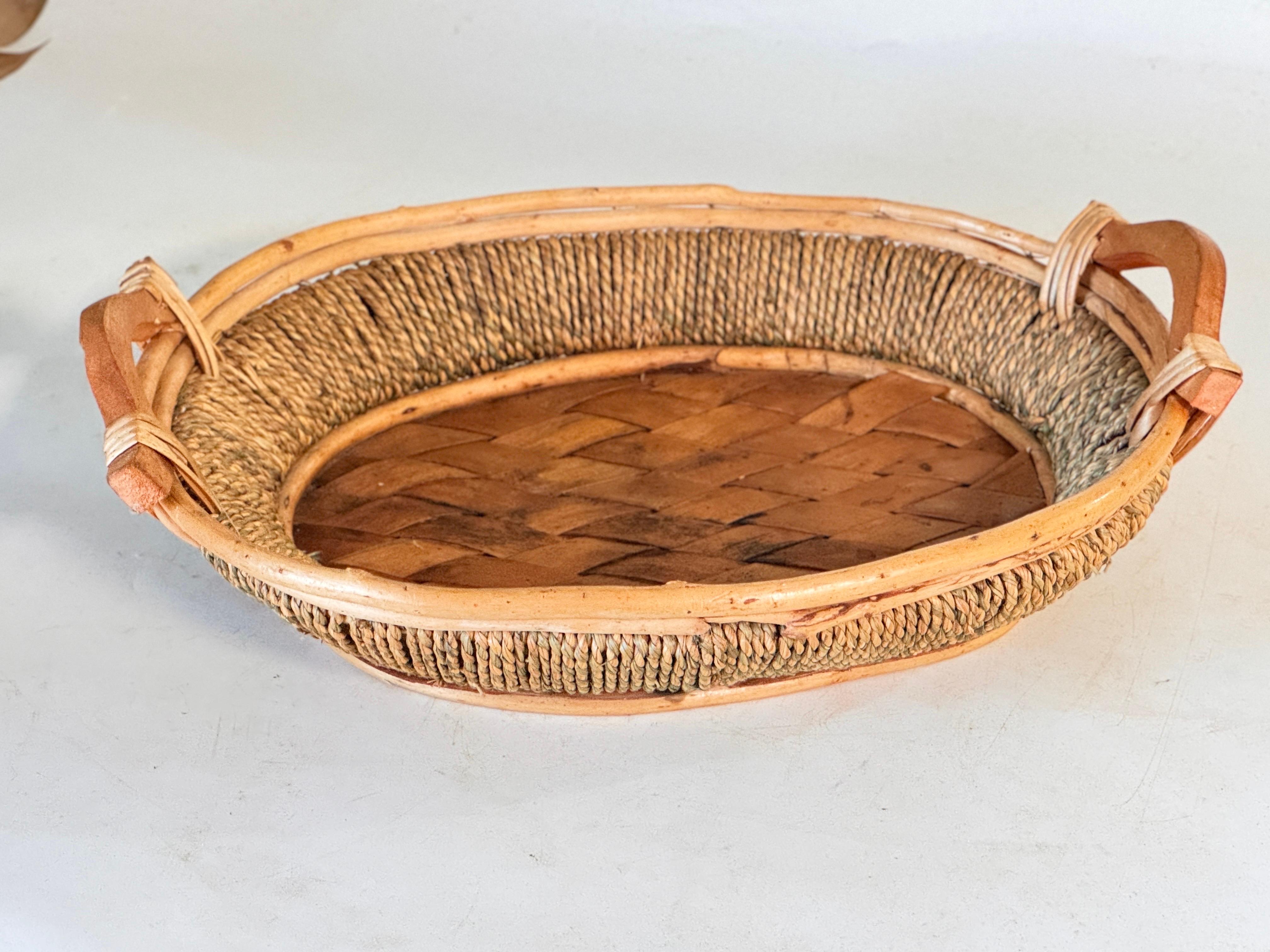 Rattan and Rope Italian Basket Bowl Centerpiece, 1970s Crespi Style For Sale 5