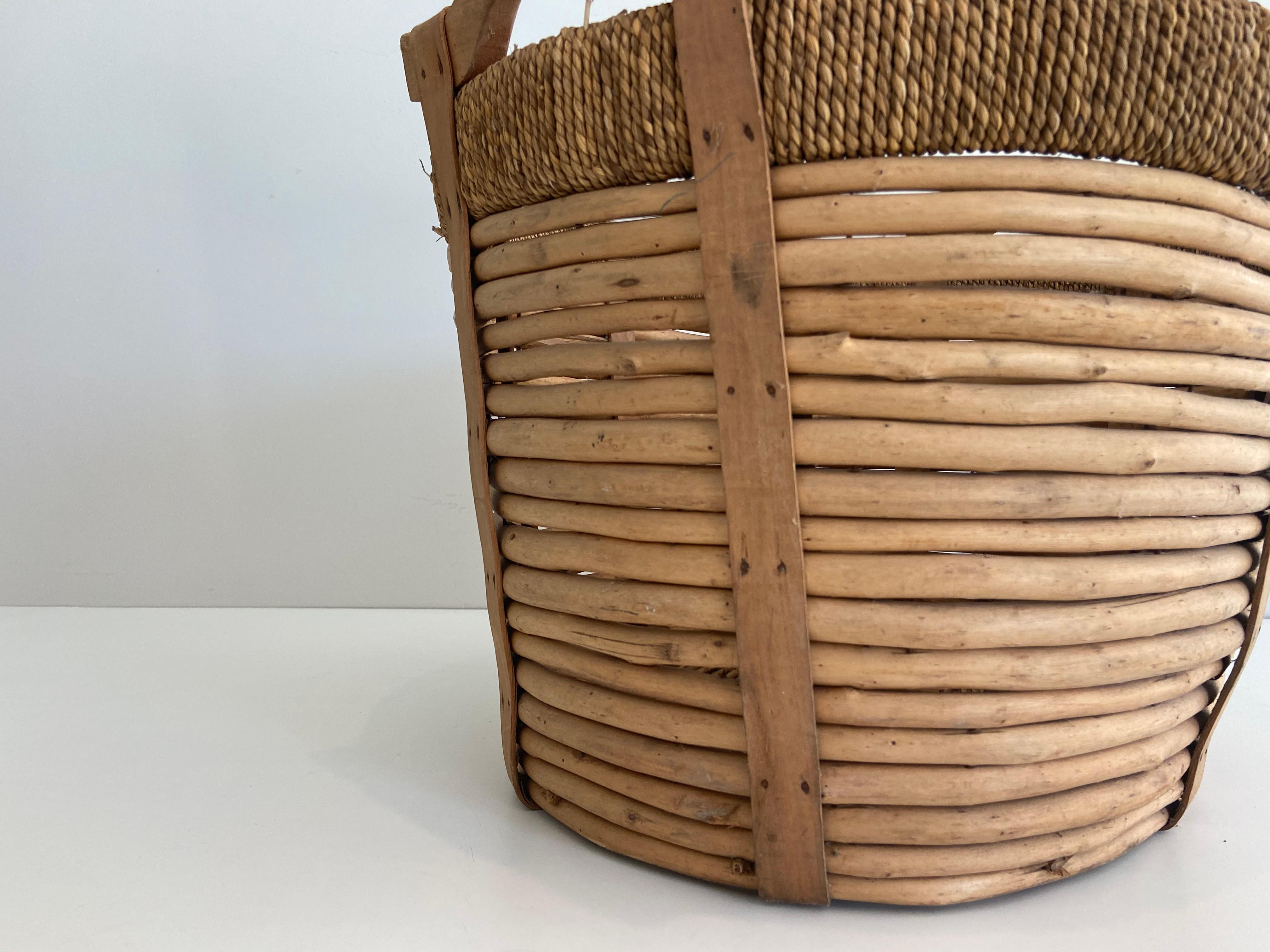 Rattan and Rope Logs Basket, French Work, Circa 1950 5